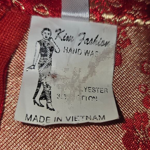 Red Floral Brocade Cheongsam Qipao Dress XL Chinese Traditional Satin Side Slits - Picture 13 of 13